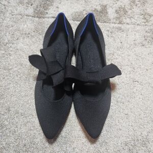 Rothy's The Point Mary Jane Flat Women's Shoe Black Knit Bow Tie Strap Size 9